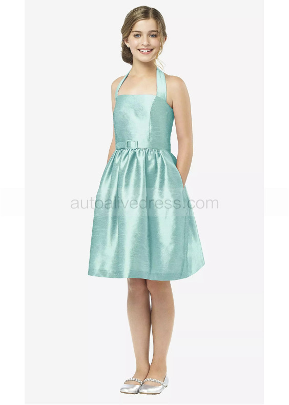 Halter Seaside Dupioni Junior Bridesmaid Dress With Pockets Halter Seaside Dupioni Junior Bridesmaid Dress With Pockets